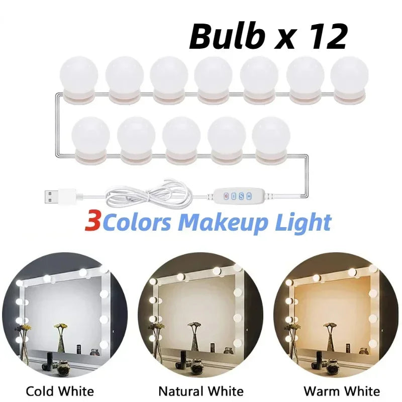  HoloSense 12-bulb LED mirror vanity light USB Hollywood makeup lighting
