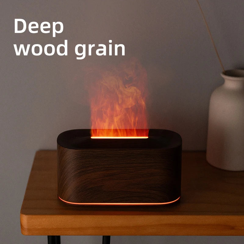 HY06 Deep Woodgrain — FlameMist deep woodgrain flame effect USB humidifier mist diffuser for bedroom decor