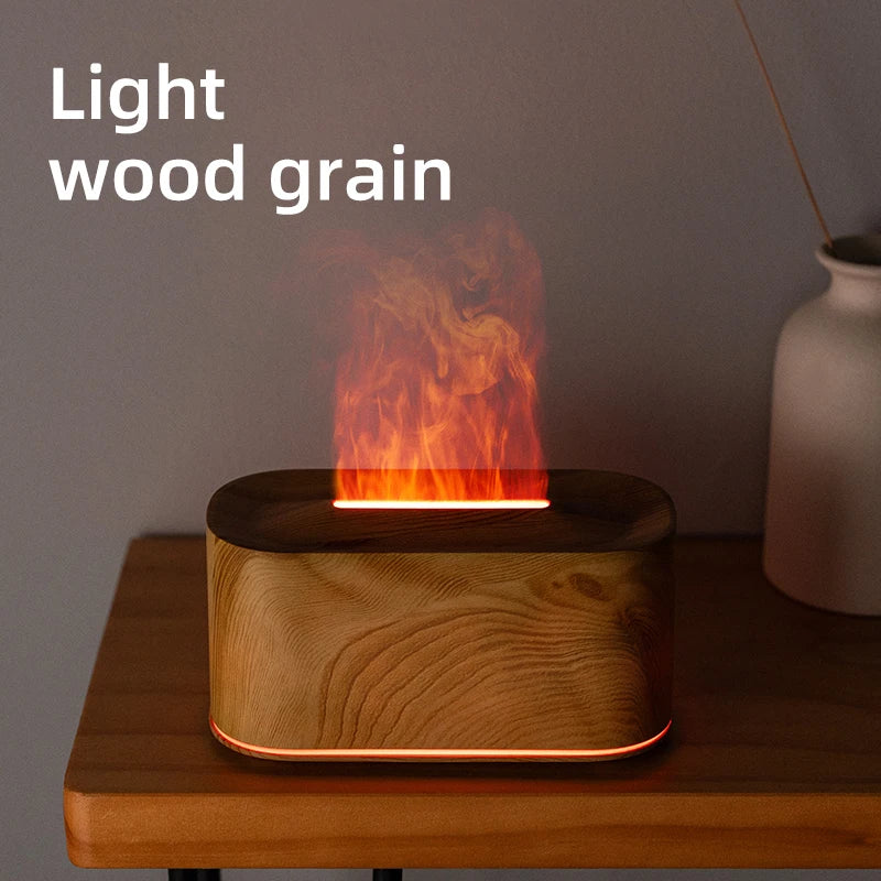  FlameMist light woodgrain flame effect USB humidifier mist diffuser for bedroom decor