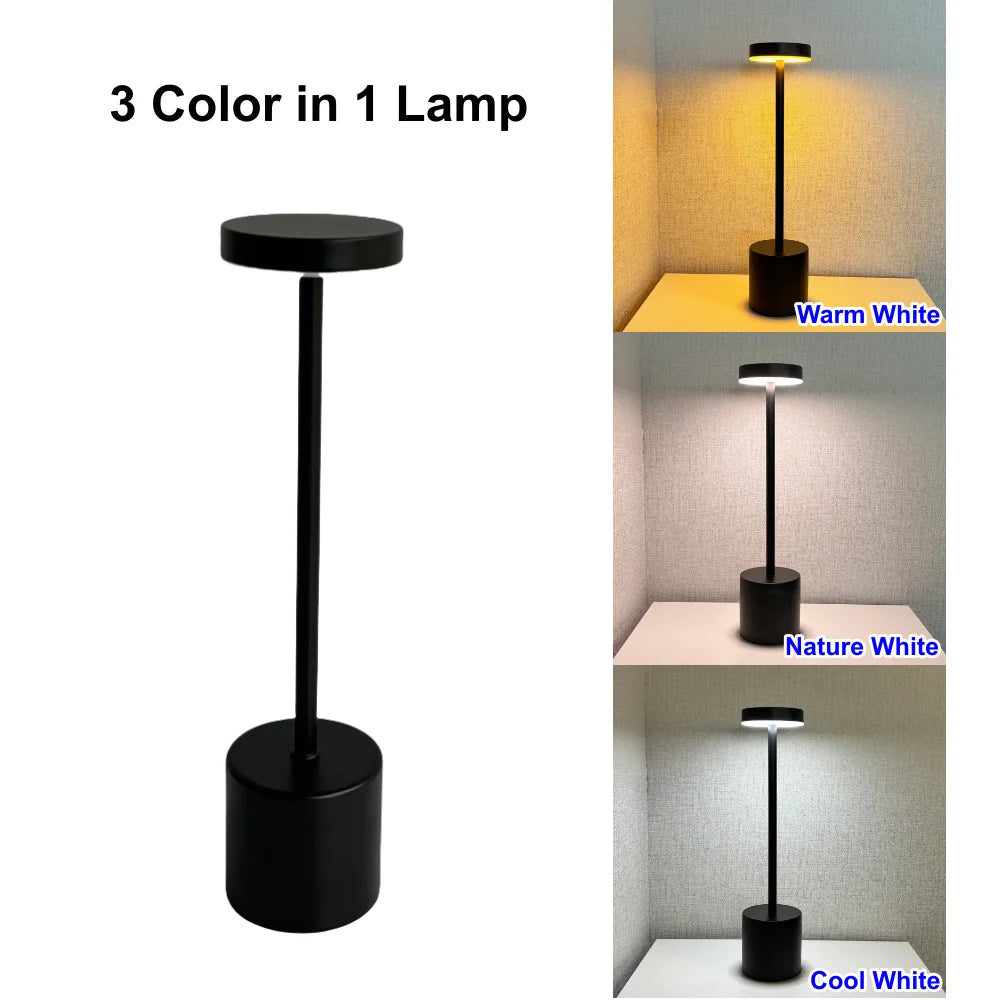  HoloSense black touch rechargeable round LED night light metallic finish bedside lamp