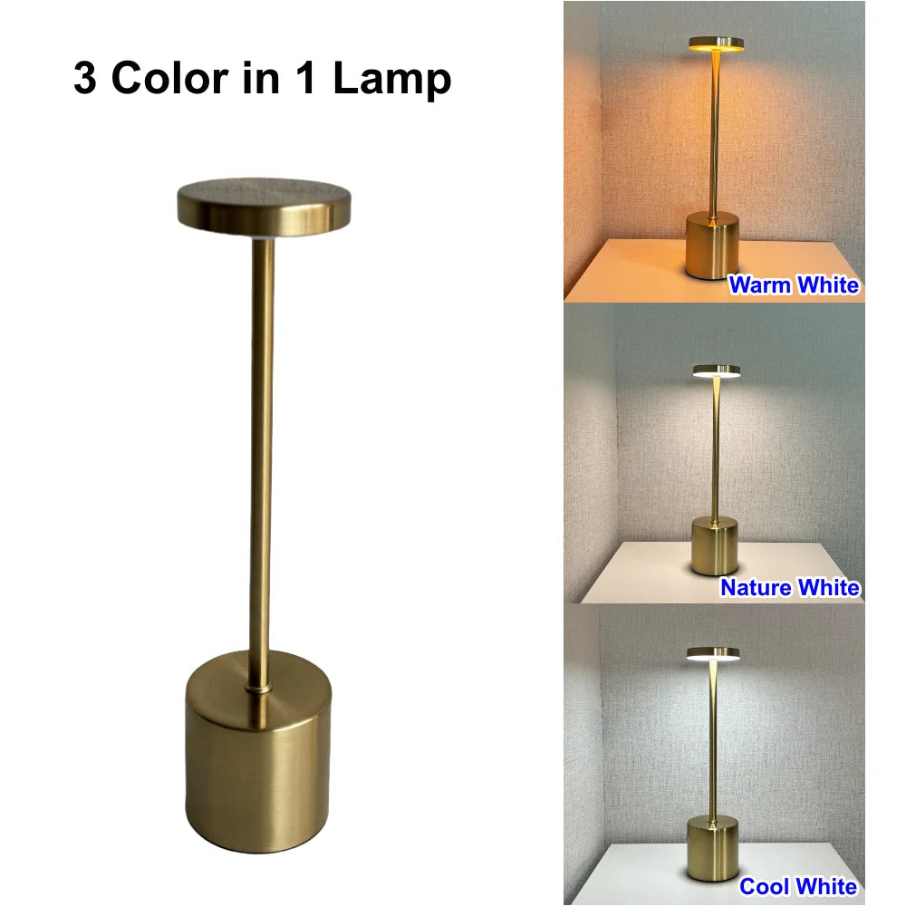 Gold — HoloSense gold touch rechargeable round LED night light metallic finish bedside lamp