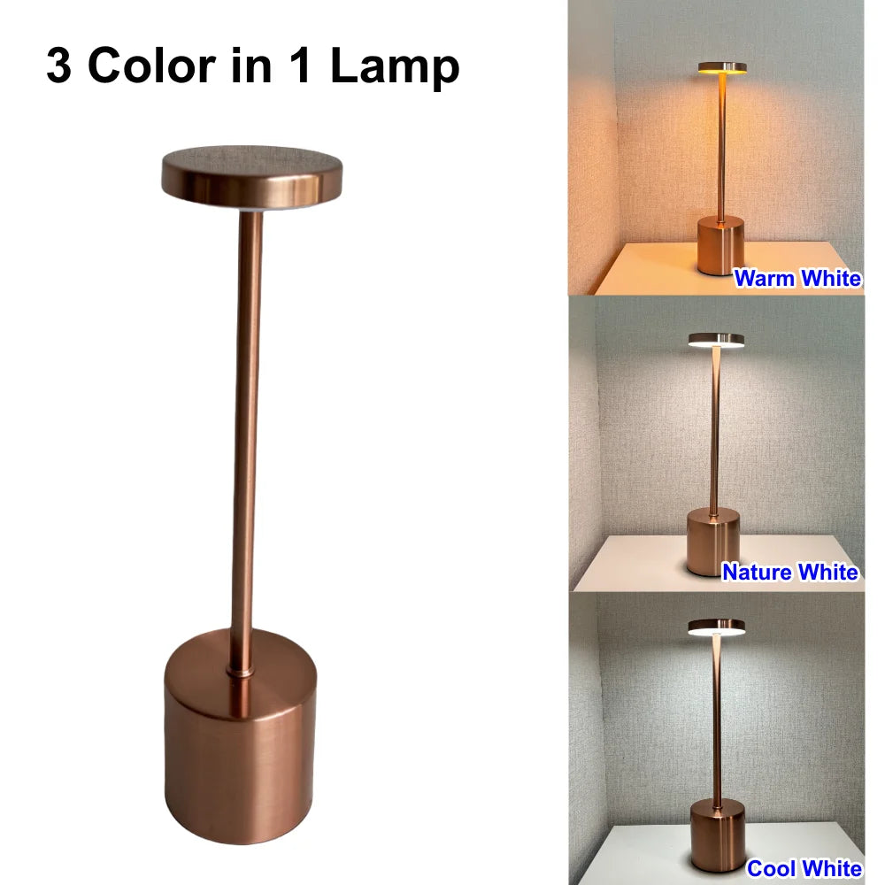 HoloSense rose gold touch rechargeable round LED night light metallic finish bedside lamp