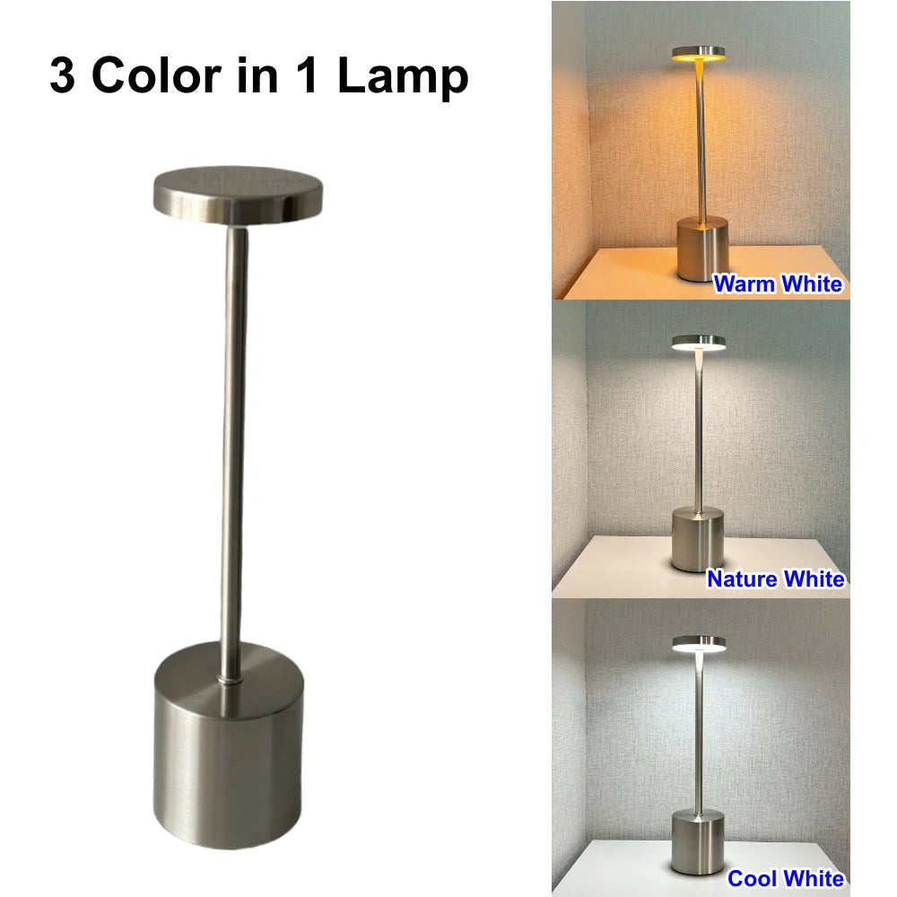  HoloSense silver touch rechargeable round LED night light metallic finish bedside lamp