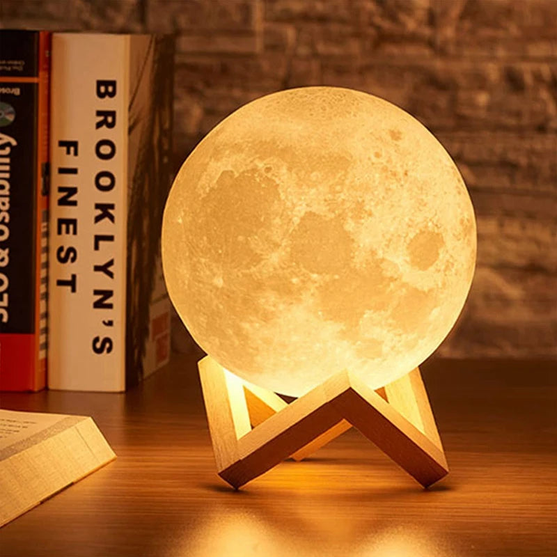 LunaLight 3D Moon Night Light — LED Lunar Lamp with 7-Color, Warm & White Modes