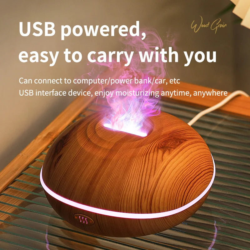 CloudGlow Humidifier — USB Quiet Mist Diffuser in Natural Wood Grain for Home & Office