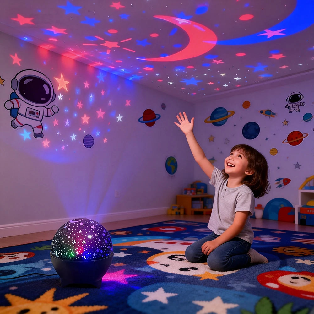 LunaStar Glow RGB Galaxy Projector — USB Star & Moon Night Light for Kids Room, Bedroom & Party