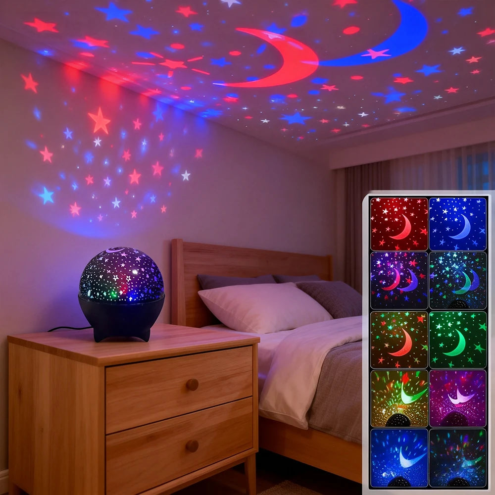 LunaStar Glow RGB Galaxy Projector — USB Star & Moon Night Light for Kids Room, Bedroom & Party