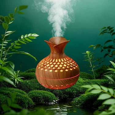 Flower Mist Humidifier — USB Quiet Mist Diffuser in Natural Woodgrain for Desk & Home