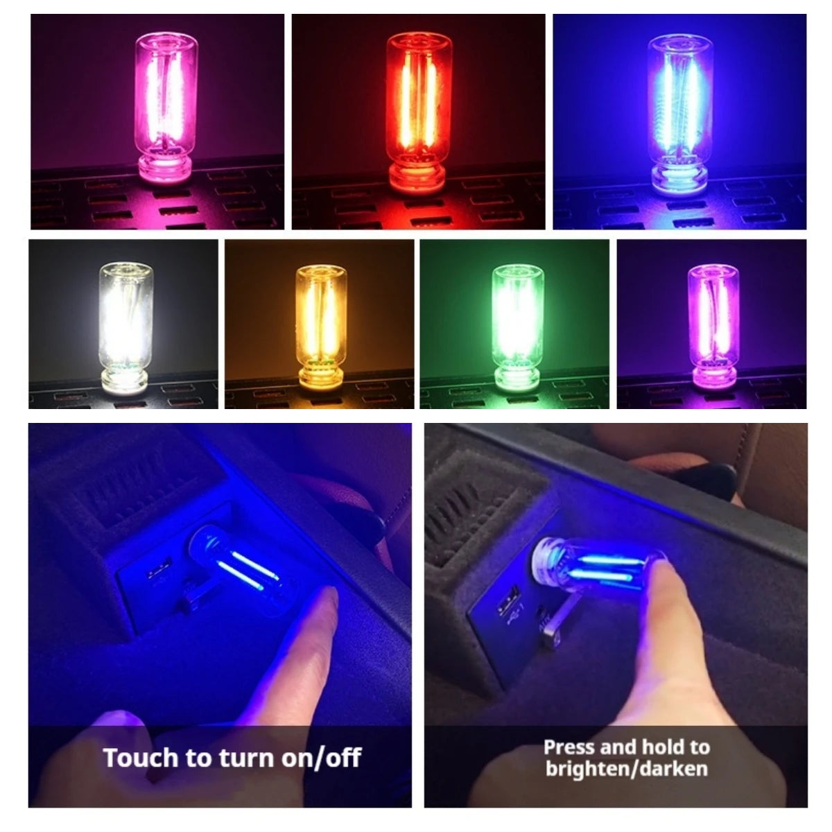 GlowSense Touch Dimming Night Light — USB Glass Cylinder LED Lamp in 8 Colors