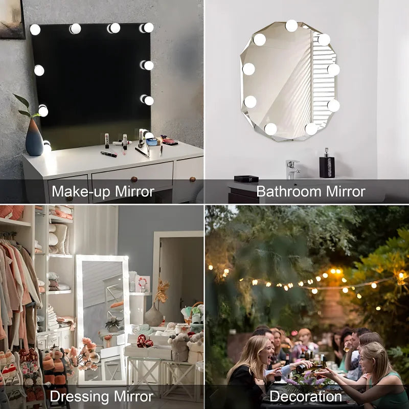 HoloSense LED Mirror Light — Hollywood Vanity Bulbs with 3 Color Modes & Stepless Dimming