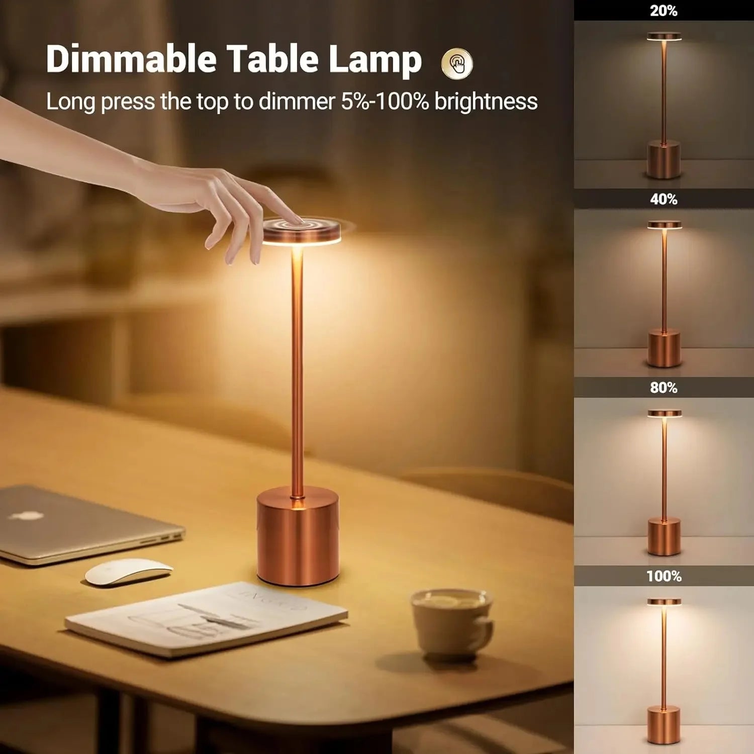 HoloSense Touch Night Light — Rechargeable Round LED Lamp in 4 Metallic Finishes