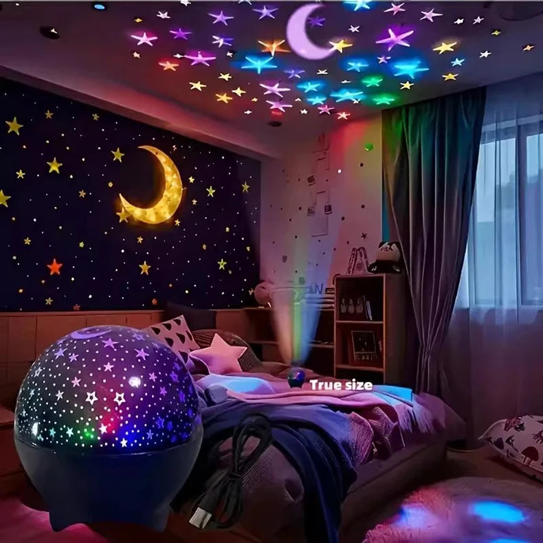 LunaStar Glow RGB Galaxy Projector — USB Star & Moon Night Light for Kids Room, Bedroom & Party