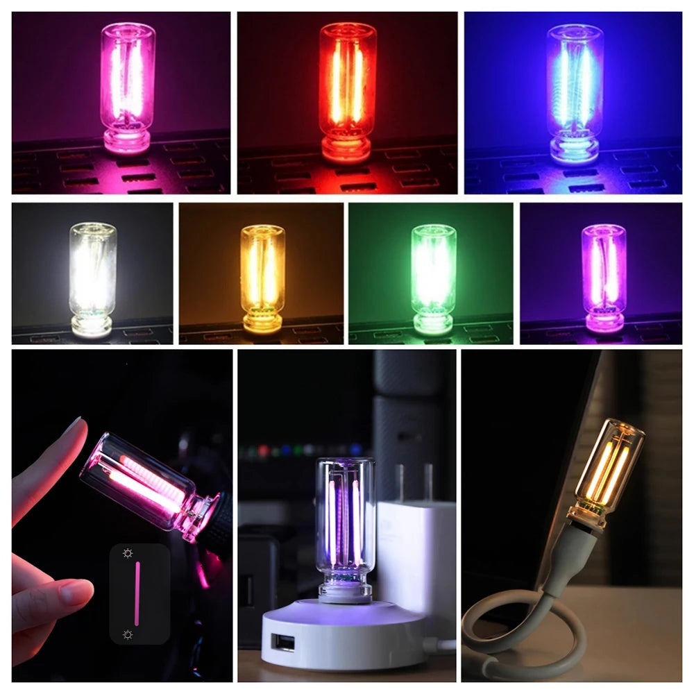 GlowSense Touch Dimming Night Light — USB Glass Cylinder LED Lamp in 8 Colors