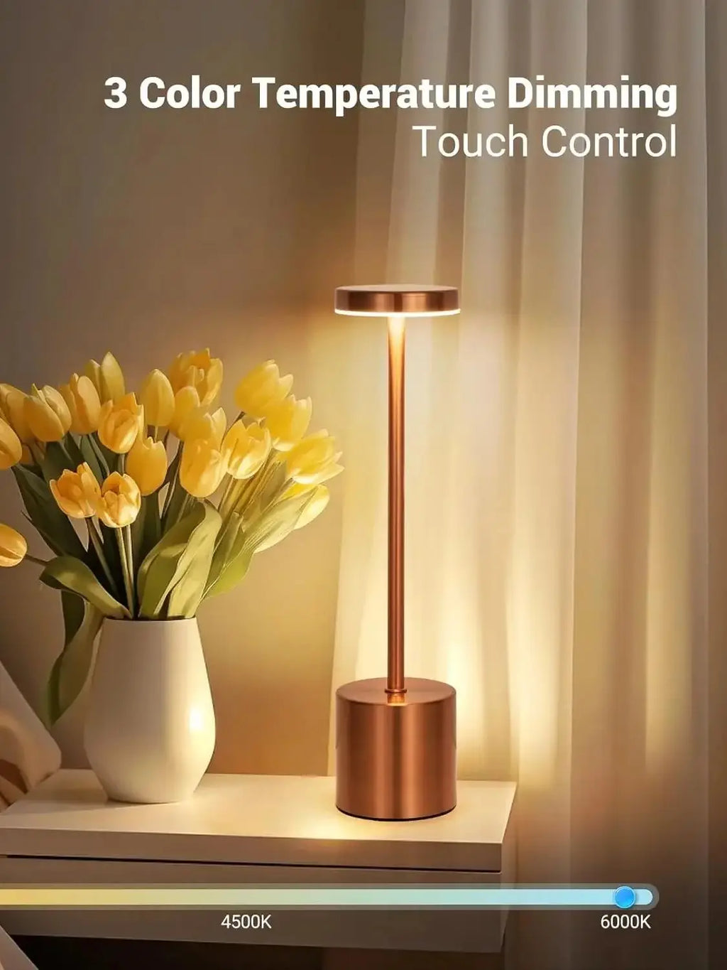 HoloSense Touch Night Light — Rechargeable Round LED Lamp in 4 Metallic Finishes