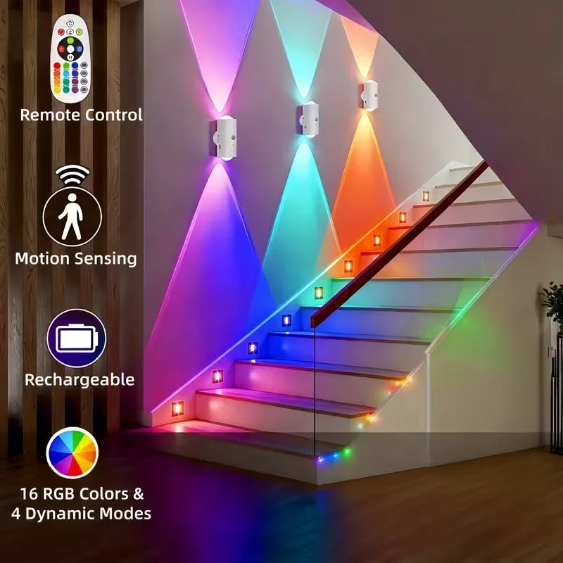 GlowPath RGB Wall Light — Motion Sensor Rechargeable Hill Lamp with 16 Colors & Remote