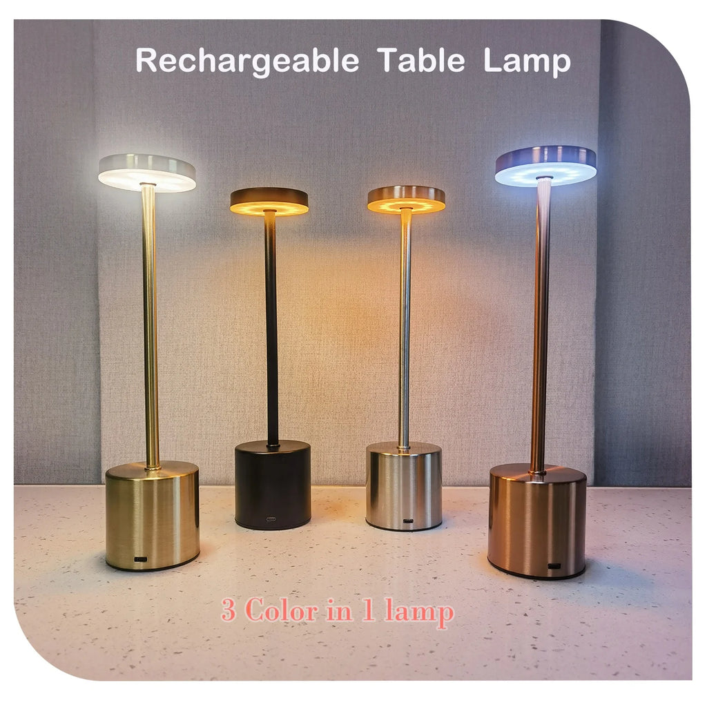 HoloSense Touch Night Light — Rechargeable Round LED Lamp in 4 Metallic Finishes