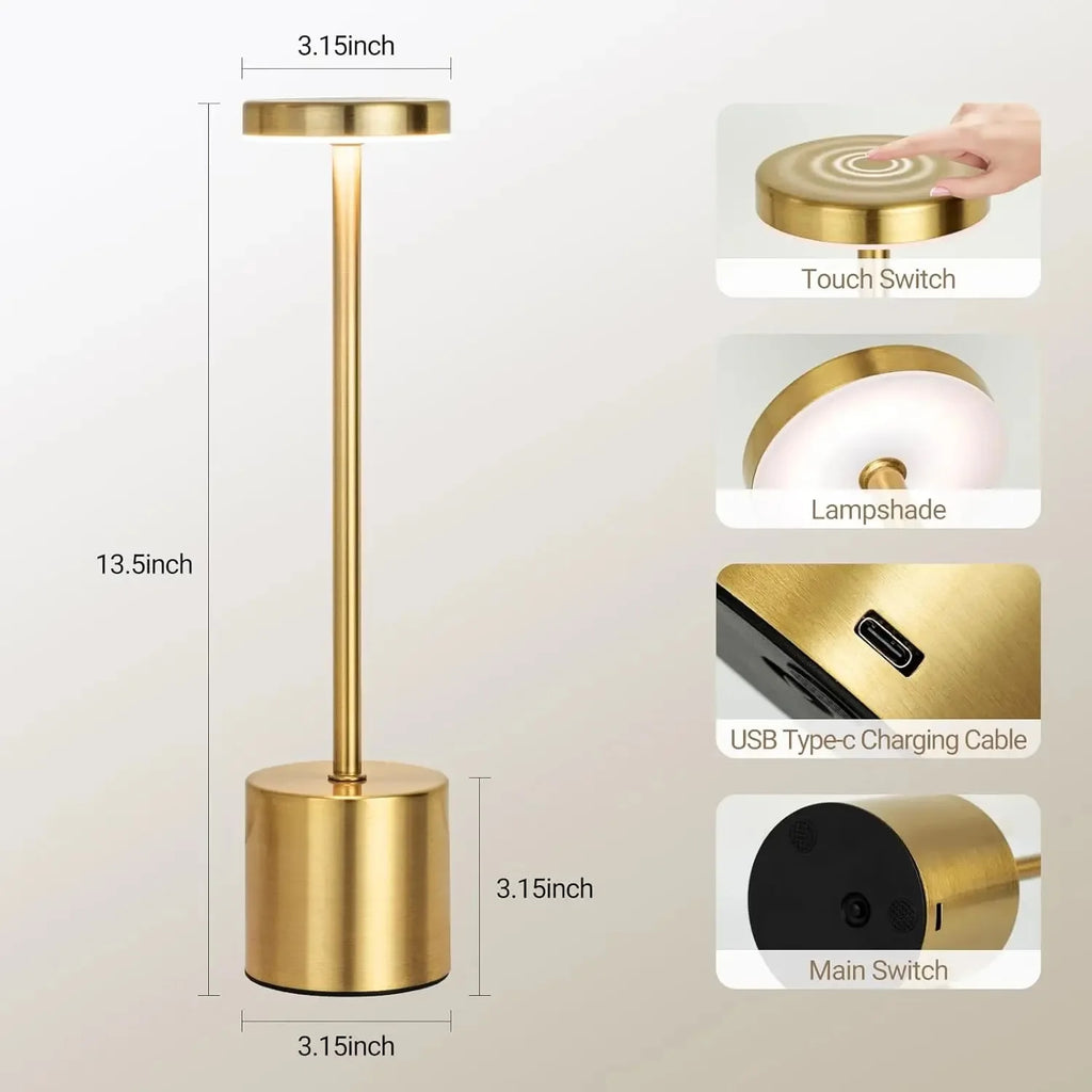 HoloSense Touch Night Light — Rechargeable Round LED Lamp in 4 Metallic Finishes
