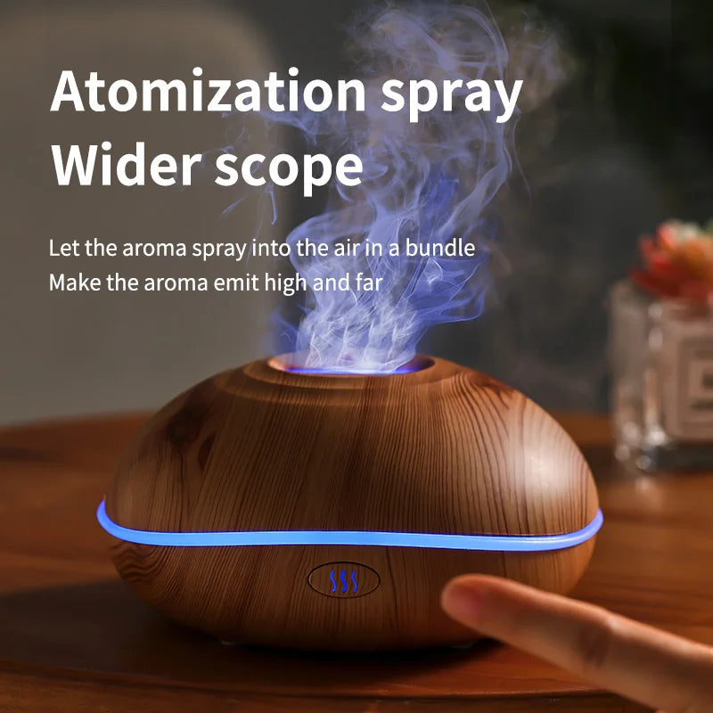 CloudGlow Humidifier — USB Quiet Mist Diffuser in Natural Wood Grain for Home & Office
