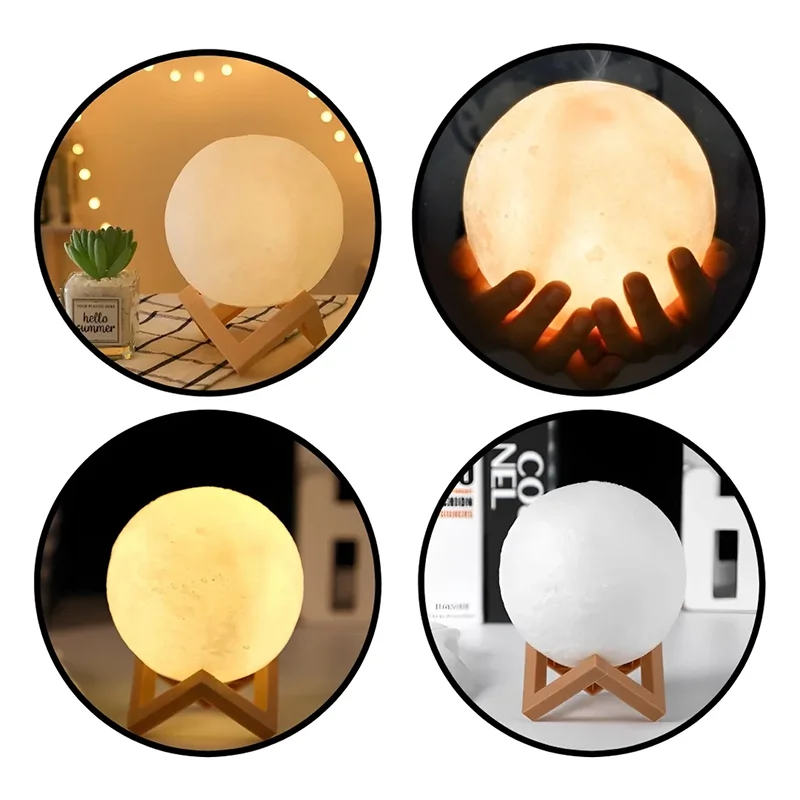 LunaLight 3D Moon Night Light — LED Lunar Lamp with 7-Color, Warm & White Modes