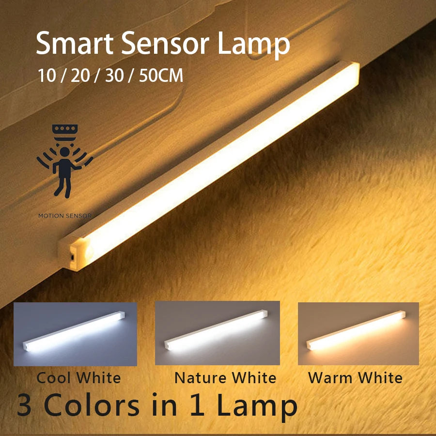 GlowStep LED Night Light Strip — Motion Sensor Rechargeable Stair & Cabinet Light